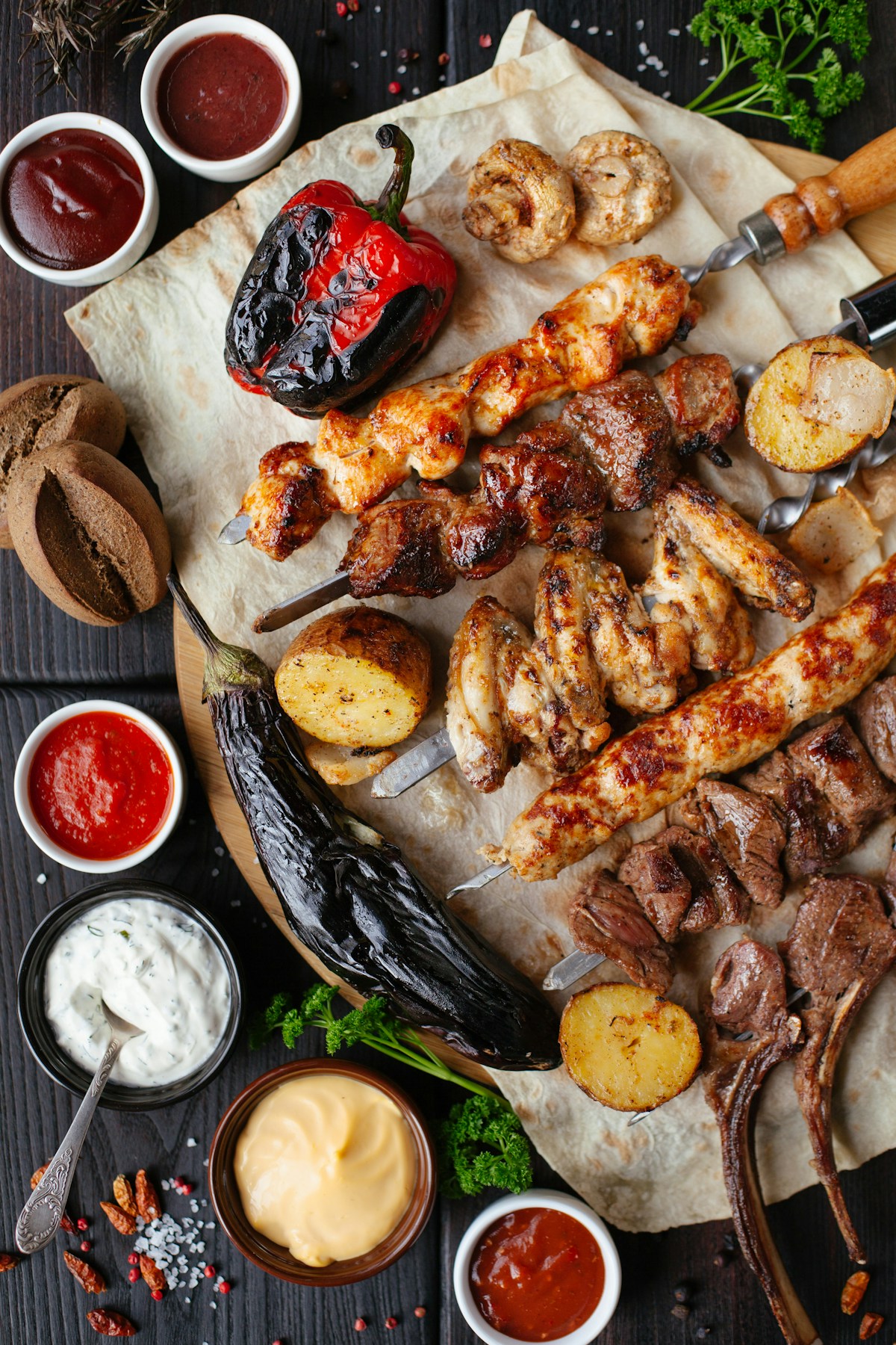 Freshly prepared grilled food for a celebration